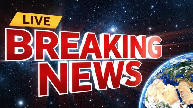 Urgent live breaking news alert with earth in space background, perfect for news broadcasts and global updates, stay informed with critical events