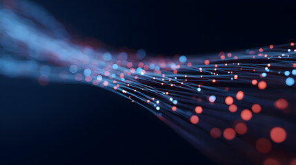 Fiber Optic Network: Dynamic view of a network, showcasing the flowing data stream with vibrant light particles.
