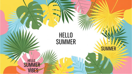 Tropical Summer Frame Design with Palm Leaves and Summer Vibes