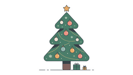 Festive Evergreen Elegance: An elegant evergreen tree, adorned with twinkling lights, colorful ornaments, and a golden star, stands ready to usher in the holiday season.