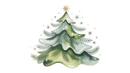 Obraz premium Festive Christmas Tree Decoration: A whimsical illustrated Christmas tree, adorned with delicate ornaments and a shining star, embodies the warmth and cheer of the holiday season.