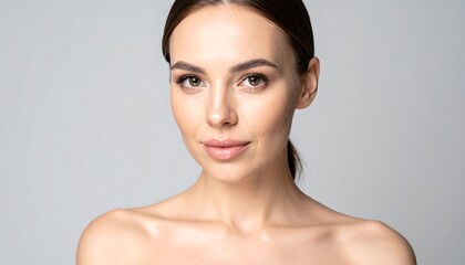 Close-up portrait of a beautiful young woman with flawless skin.