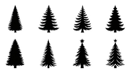 Collection of various Christmas tree silhouettes, ideal for winter holiday designs, festive decorations, and graphic elements
