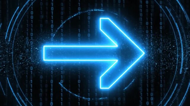 Glowing Neon Arrow Emerging from a Digital Interface with Circular Light Patterns