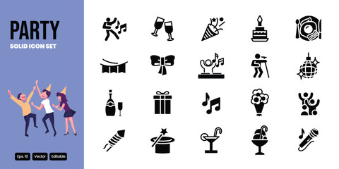 party solid icon set vector design good for web and mobile app