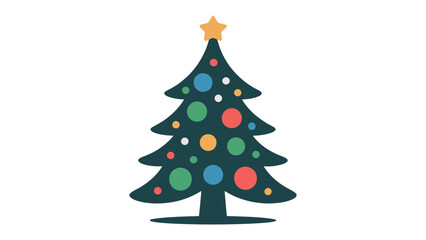 Christmas Tree with Ornaments: A festive illustration of a Christmas tree adorned with colorful ornaments and topped with a shining star, a symbol of holiday cheer and celebration.