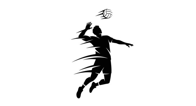 Dynamic volleyball player silhouette spiking vector design element - Powered by Adobe