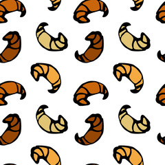 Vintage bakery seamless vector pattern with artisan bread and pastries in hand sketched style for wrapping and menu decoration, bakery food branding.