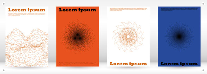 Set of Minimal Vector Flyer Design with Circles and Wave Lines. Modern Background with Geometry Lines. Good for Business Template or Concert Brochure. Bauhaus Style.