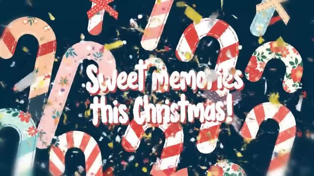scrapbook style candy canes formed from floral tapes and stitched ribbon with glitter confetti