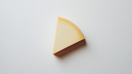 A picture shows a piece of cheese shaped like a triangle, in round packaging.  The background is white.
