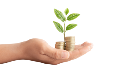 Hand Holding Money and Plant: Investment for Future Growth