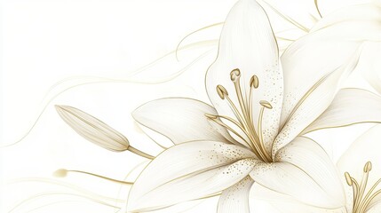 A pretty lily flower design, perfect for backgrounds, cards, or wall art.  It features gold lines and a natural, elegant style.

