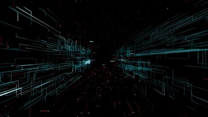 Abstract Digital Network Lines Flowing Through Dark Space with Data Points - Powered by Adobe