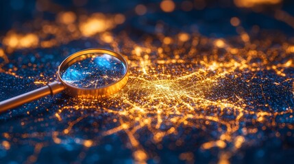 Magnifying Glass  Focus  Investment concept Magnifying glass over sparkling bokeh lights background.