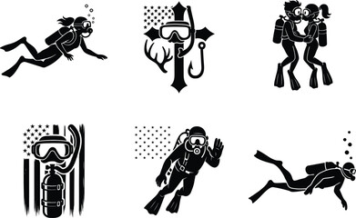Beautiful scuba diving silhouette bundle set