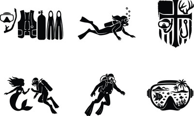 Inspiring scuba diving silhouette bundle set