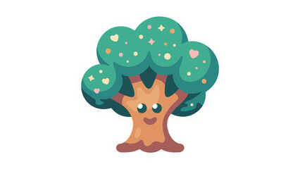 Smiling Tree: A charming illustration depicts a cheerful tree with a smiling face. Its lush green leaves adorned with hearts and stars convey a sense of joy and wonder.