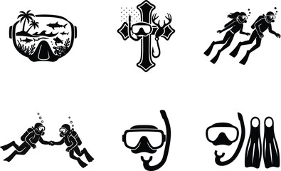 Versatile scuba diving silhouette bundle set