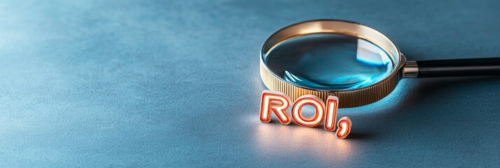 Magnifying Glass  Focus  Investment concept Magnifying glass over the letters ROI on a blue background.