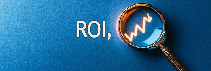 Magnifying Glass  Focus  Investment concept ROI analysis with magnifying glass on textured blue background