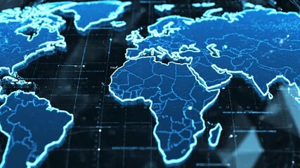 Modern global network animation for your business presentation or tech startup website, featuring a dynamic world map and geometric design elements - Powered by Adobe