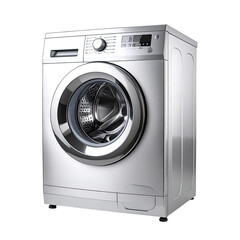 Shiny washing machine a white laundry appliance with a chrome-rimmed door