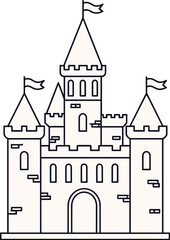 Fototapeta premium A simple line drawing of a castle with flags on the turrets, isolated on white background the castle has an arched entrance and several windows