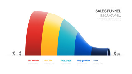 Sales funnel infographic template with 5 steps for marketing and startup business vector.