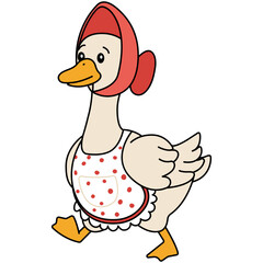 Cartoon Goose Wearing Bonnet and Apron