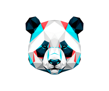 Geometric panda bear head low poly art isolated on transparent background