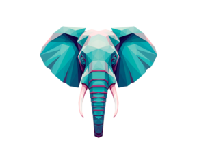Geometric teal elephant head low poly art isolated on transparent background