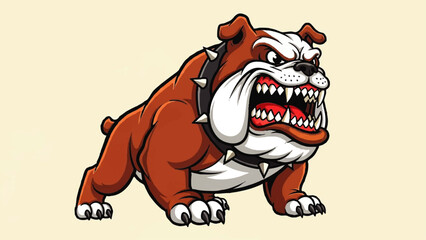 Fierce Cartoon Bulldog with Spiked Collar, Showing Aggressive Teeth
