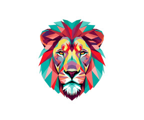 Colorful geometric lion head portrait isolated on transparent background