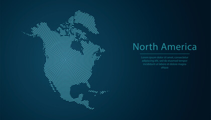 North America digital map with glowing blue concentric line design © magr80