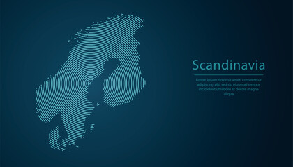Glowing neon line map of Scandinavia in abstract circular vector style © magr80
