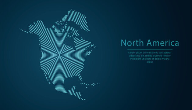 North America digital map with glowing blue concentric line design