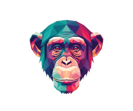 Geometric monkey face portrait low poly art isolated on transparent background - Powered by Adobe