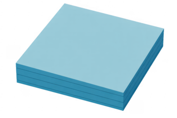 Stack of light blue paper sticky notes with visible layers isolated on a transparent background