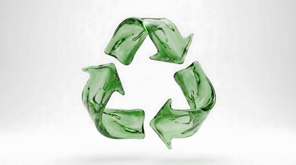 Green glass recycle symbol with arrows forming a triangle isolated on white background representing waste management sustainability and environmental awareness for eco friendly campaigns