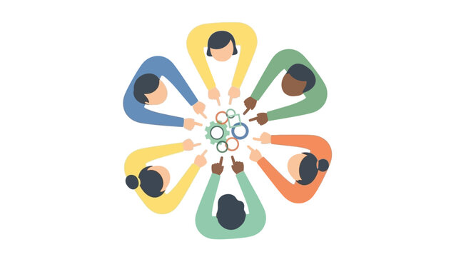 Diverse people hands together. Teamwork unity collaboration symbol. Diverse group holding hands. Vector illustration of people joining hands. Team building trust. Partnership and