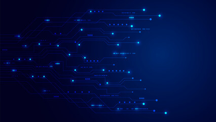 Abstract Blue Technology Background Glowing Circuit Lines Digital Data Flow Vector Illustration
