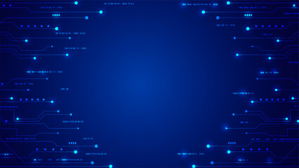 Abstract Blue Technology Background Glowing Circuit Lines Digital Data Numbers Vector Illustration