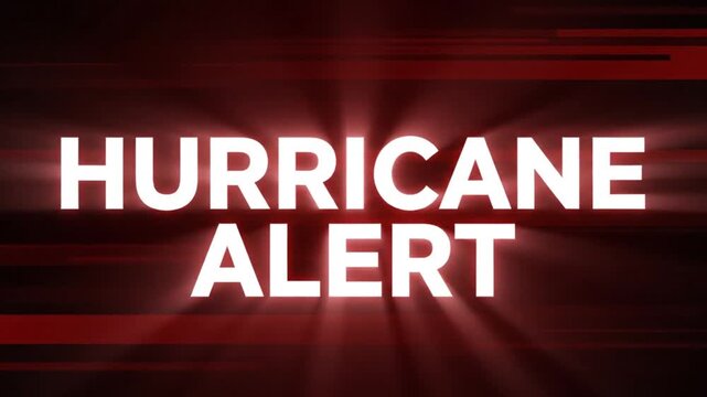 Urgent hurricane alert broadcast with flashing red background for news or emergency broadcast, conveying danger and urgency during severe weather