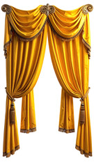 Golden draped fabric with tassels, swags, & ornamentation