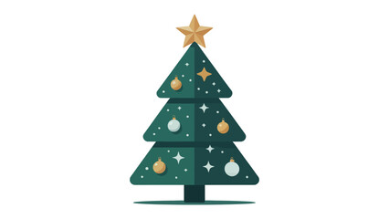 Festive Tree with Golden Star: A brightly decorated Christmas tree, crowned with a golden star, embodies the warmth and spirit of the holiday season, emanating joy and excitement.