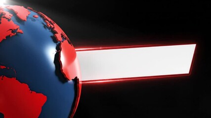 Global news intro with a rotating red and blue globe and a blank title card, perfect for news channels and world event coverage - Powered by Adobe