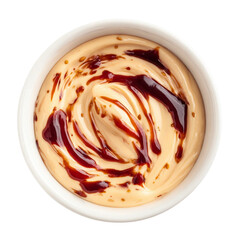 Mayonaise, Bechamel, Soy sauce, ketchup on white bowl, top view with transparent isolated on with white background(2)