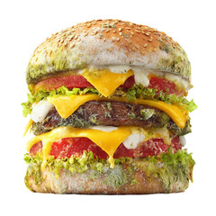  moldy unhealty spoiled burger isolated on with white background