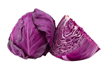 fresh red cabbage and a slice on white background.